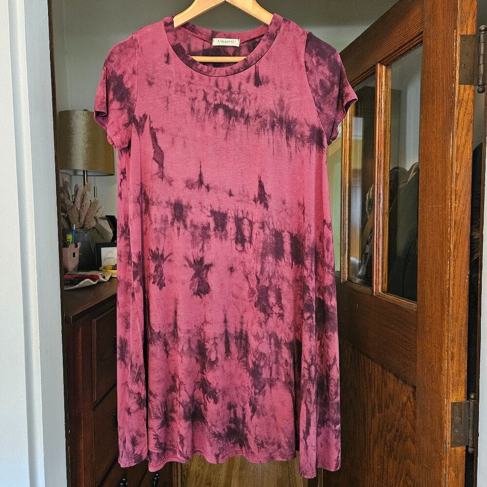 Ginger G Tie Dye Women's Long Shirt - Size Small - Maroon Color